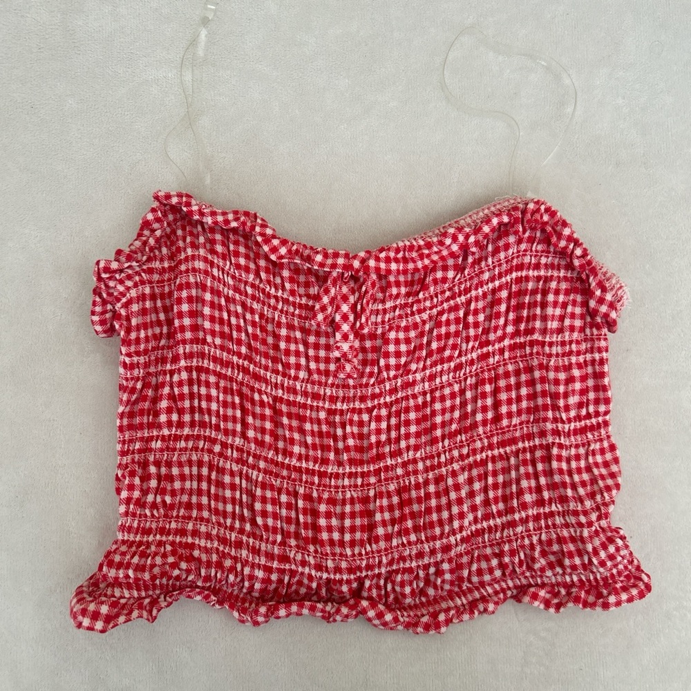 Full Tilt Red Gingham Smocked Blouse